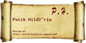 Petik Hilária névjegykártya